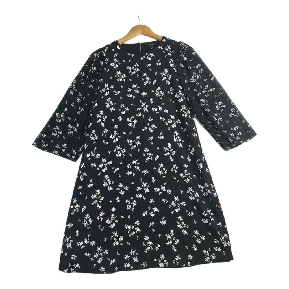 Ann Taylor Floral Print Sheer‎ Sleeve Dress size 2 Black